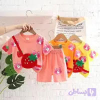 ست تیشرت و شلوارک بچگانه طرح توت فرنگی جنس نخ پنبه وارداتی