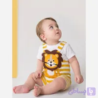 رامپر نوزادی دو تکه طرح شیر به همراه تیشرت ست