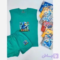 ست تاپ و شورت پسرانه طرح ماینکرفت تمام پنبه