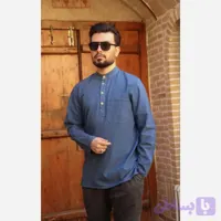 پیراهن مردانه الیاف طبیعی 100 درصد پنبه مدل چهار دکمه رنگ آبی نفتی - شال پرنسا
