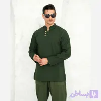 پیراهن مردانه الیاف طبیعی 3 دکمه مدل رهام رنگ سبز یشمی