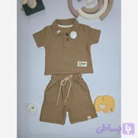 ست دو تیکه نوزادی پیراهن و شلوارک پنبه ای در دو رنگ نسکافه ای و سفید مناسب مهمانی و 6 تا 24 ماه