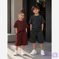 ست بلوز شلوارک پسرانه طرح سنگ شور اسپرت نخ پنبه