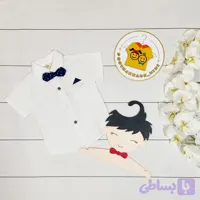 ست پیراهن آستین کوتاه و پاپیون مجلسی بچگانه جنس نخی مناسب 9 ماه تا 2.5 سال