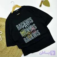 تیشرت زنانه لانگ طرح استیکر لبخند جنس پنبه ای یقه گرد