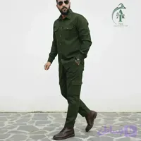 ست پیراهن و شلوار کتان مردانه مدل یاشیل رنگ سبز یشمی