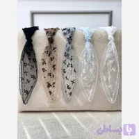 مینی اسکارف مجلسی سه گوش توری لبه گیپور ابعاد 75 در 75 سانتیمتر