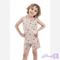 ست رکابی و شورت پسرانه طرح تدی رنگ نسکافه ای جنس پنبه ای