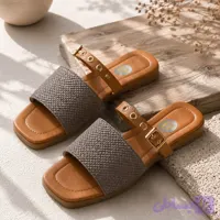 صندل زنانه آویسا رنگ طوسی بافت حصیری روزمره