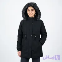 پالتو تینیجری دخترانه کلاهدار مشکی پارچه سانتانا آستر خزدار