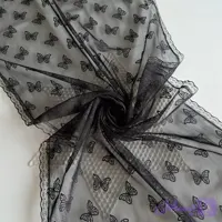 شال تور پروانه ای مشکی حاشیه گیپور ابعاد 170 در 60 سانتی متر