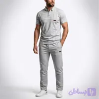 ست پولوشرت و شلوار مردانه طوسی اش نخ و ملانژ دو سایز مناسب روزمره ورزش و پیاده روی