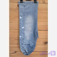 شلوار جین دخترانه آبی شافل گلدوزی پروانه