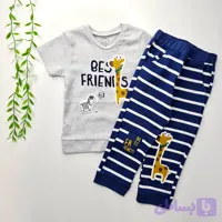 بلوز و شلوار بچگانه طرح فرندز نیلی آستین کوتاه جنس پنبه ضد حساسیت سایز 1 تا 4 سال