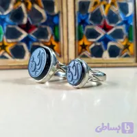 ست انگشتر مردانه و زنانه آلیاژ نقره روس با نگین عقیق مشکی حکاکی حسین ع