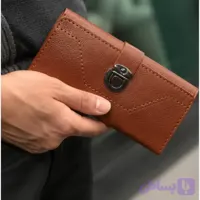 کیف پول موبایل سه لت چرم مدل عطارد دست دوز با قفل ناخنی