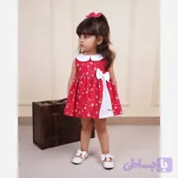 سارافون نوزادی دخترانه کبریتی چیندار با گیره مو رنگ قرمز و صورتی