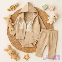 سه تیکه وارداتی ترک نوزادی کت بادی و شلوار سایز 0 تا 9 ماه