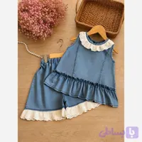 ست تاپ و شلوارک جین دخترانه لی سنگشور شده مناسب 2 تا 7 سال