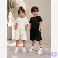 ست بلوز و شلوارک بچگانه طرح زاپ دار نخ و پنبه نرم و سبک مناسب 1 تا 7 سال