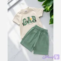 ست تیشرت و شلوارک اسپرت بچگانه گپ کاکتوس کرم سبز مناسب 2 تا 7 سال
