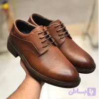 کفش چرم مردانه مدل افسری عسلی با رویه چرم طبیعی گاوی و کفی طبی