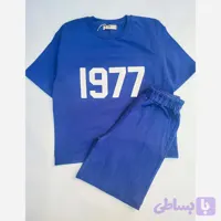 ست تیشرت و شلوارک اسپرت پسرانه و دخترانه طرح 1977 رنگ سرمه ای سایز 55 تا 75