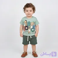 تیشرت شلوارک اسپرت طرح حیوانات سبز