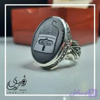 انگشتر نقره روس عقیق مشکی مردانه حکاکی گنبد امام رضا ع رنگ ثابت
