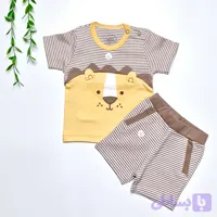 ست بلوز شلوارک نوزادی پنبه ای نیلی طرح شیر