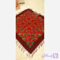 روسری ترکمنی پشمی اصل قرمز برند Pavlovo Posad قواره 148 در 148 سانتیمتر