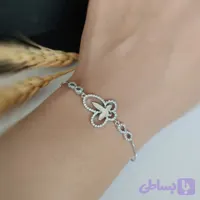دستبند نقره زنانه طرح پروانه عیار 925 با روکش طلا سفید