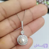 پلاک نقره زنانه مروارید پرورشی عیار 925 با روکش طلا سفید زیبا و خاص بدون زنجیر