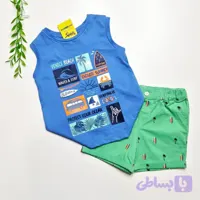 ست تاپ و شلوارک پسرانه ایندیگو جنس پنبه و کتان
