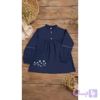 شومیز لینن نخ گلدوزی طرح بابونه رنگ سرمه ای سایز 60 و 65