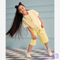 ست شومیز، تاپ و شلوارک دخترانه کتان 3 تکه مناسب 3 تا 6 سال