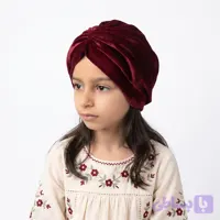 توربان دخترانه مخمل زرشکی مناسب 8 تا 15 سال