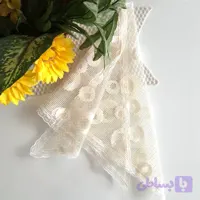 مینی اسکارف شیری سه گوش دور دانتل توری ابعاد 70 در 70 سانتی متر