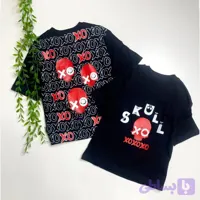 تیشرت پسرانه بچگانه و نوجوان طرح جمجمه اسکلت جنس پنبه لطیف رنگ مشکی و سفید