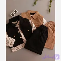 ست سه تیکه ژیله و بلوز و شلوار پسرانه کتان و لونا مراکشی کرم و مشکی