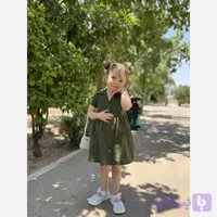 پیراهن لینن دخترانه مدل طنین آجری و سبز یشمی سایزبندی 2 تا 7 سال
