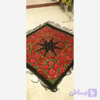 روسری ترکمنی پشمی مشکی گل قرمز قواره بزرگ اصل روسیه برند Pavlovo Posad