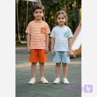 ست تیشرت شلوارک پسرانه و دخترانه طرح کمپ پنبه و کتان پنبه