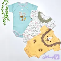 بادی آستین کوتاه نوزادی نیلی سایز یک مناسب 3 تا 6 ماهگی