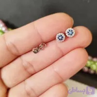 گوشواره نقره زنانه میخی طرح چشم نظر عیار 925 با روکش طلا سفید