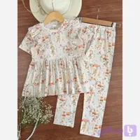 ست بلوز و شلوار راحتی دخترانه پنبه یک رو لاکرا مدل خرگوش کرم سایز 40 تا 60