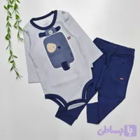 ست لباس نوزادی بادی و شلوار طرح ماشین جنس نخ پنبه ضد حساسیت