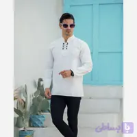 پیراهن الیاف طبیعی مردانه سفید مدل هشت دکمه سایزبندی 1 تا 5