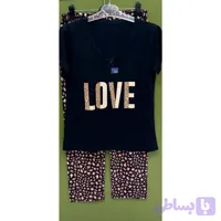 ست تی شرت و شلوار نخی پلنگی برند ویوانا طرح Love سایز L تا 2XL