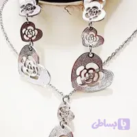 نیم ست زنانه استیل نقره ای رنگ ثابت و ضدحساسیت با زنجیر